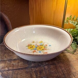 Vintage Discontinued Nitto Heather Stone Floral Multicolor Stoneware Bowl 9.5”